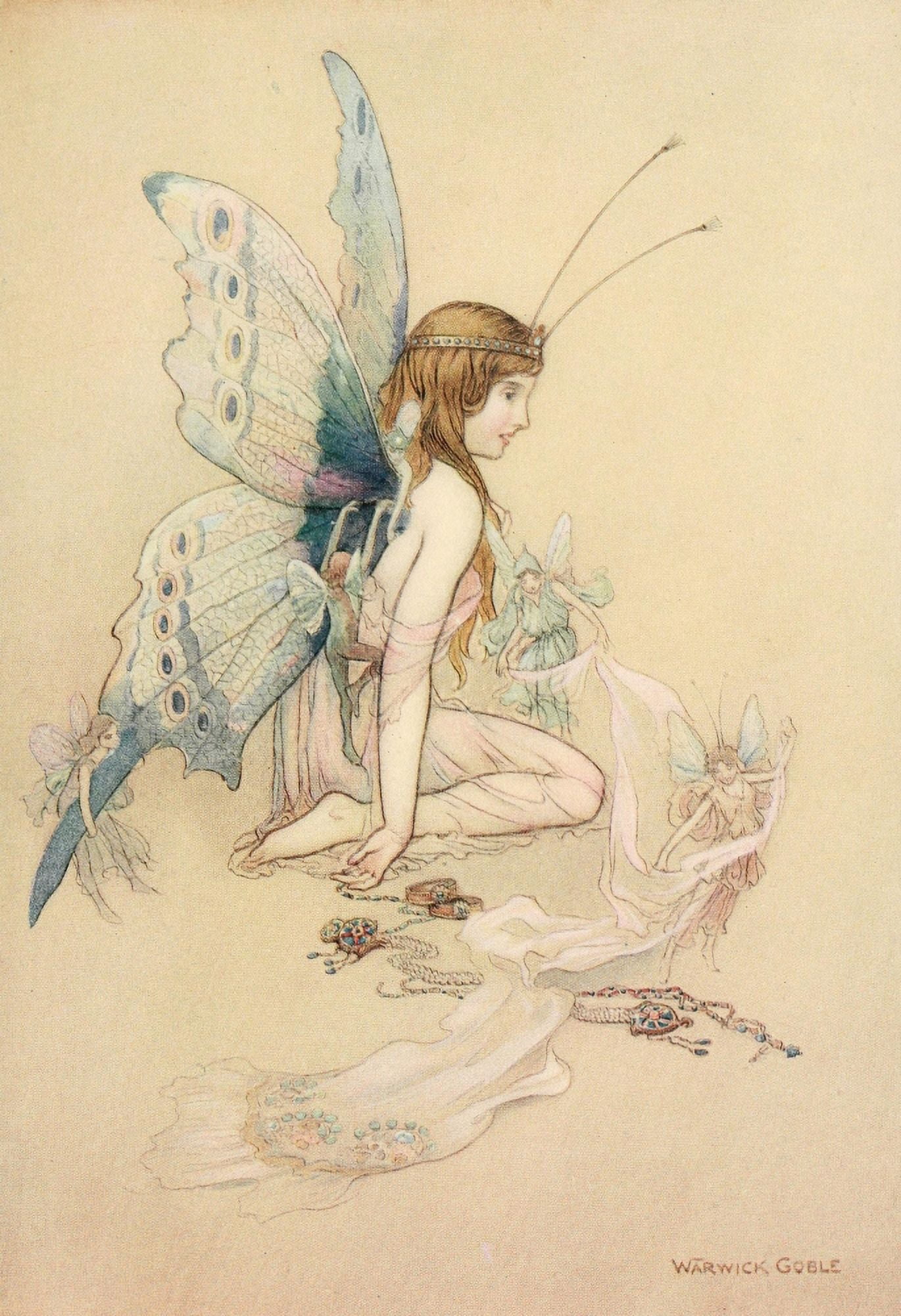 The Water-Babies 1909 Fairies brought her a pretty pair of wings Canvas Art - Warwick Goble (24 x 36)