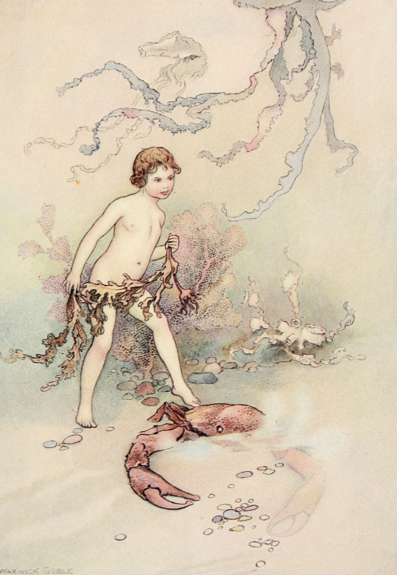 The Water-Babies 1909 Frightened the crabs Canvas Art - Warwick Goble (18 x 24)