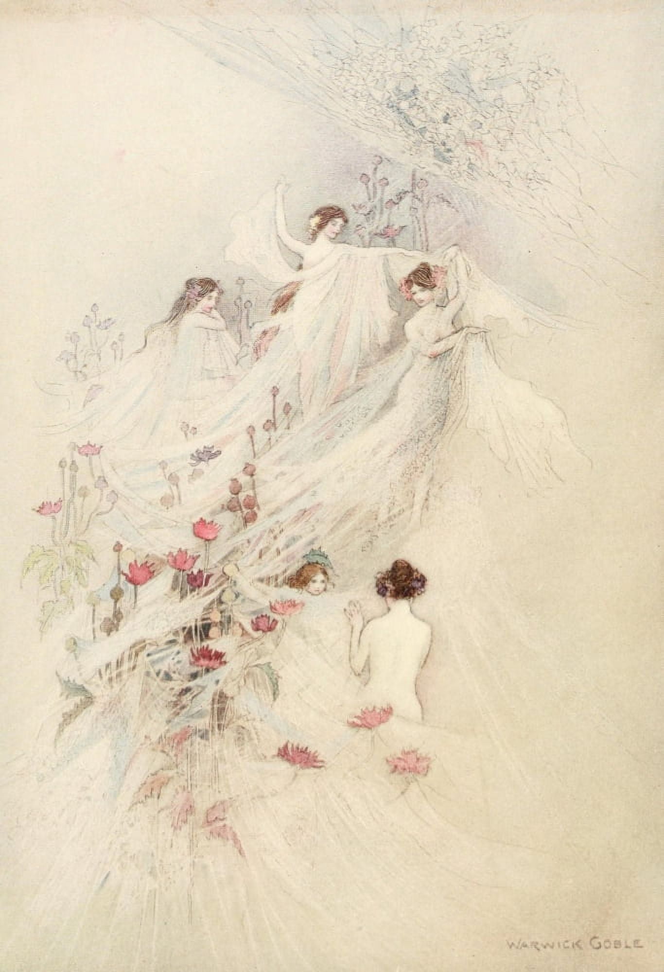 The Water-Babies 1909 Ladies all gathered gossamer in Autumn Canvas Art - Warwick Goble (24 x 36)