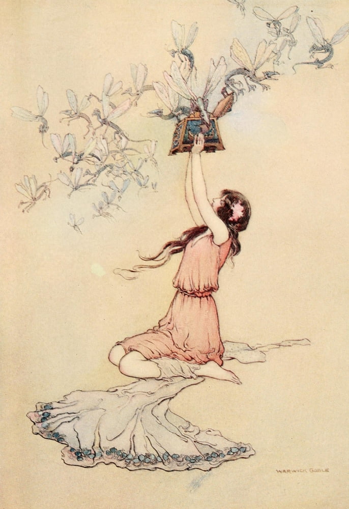 The Water-Babies 1909 Pandora and her box Canvas Art - Warwick Goble (24 x 36)
