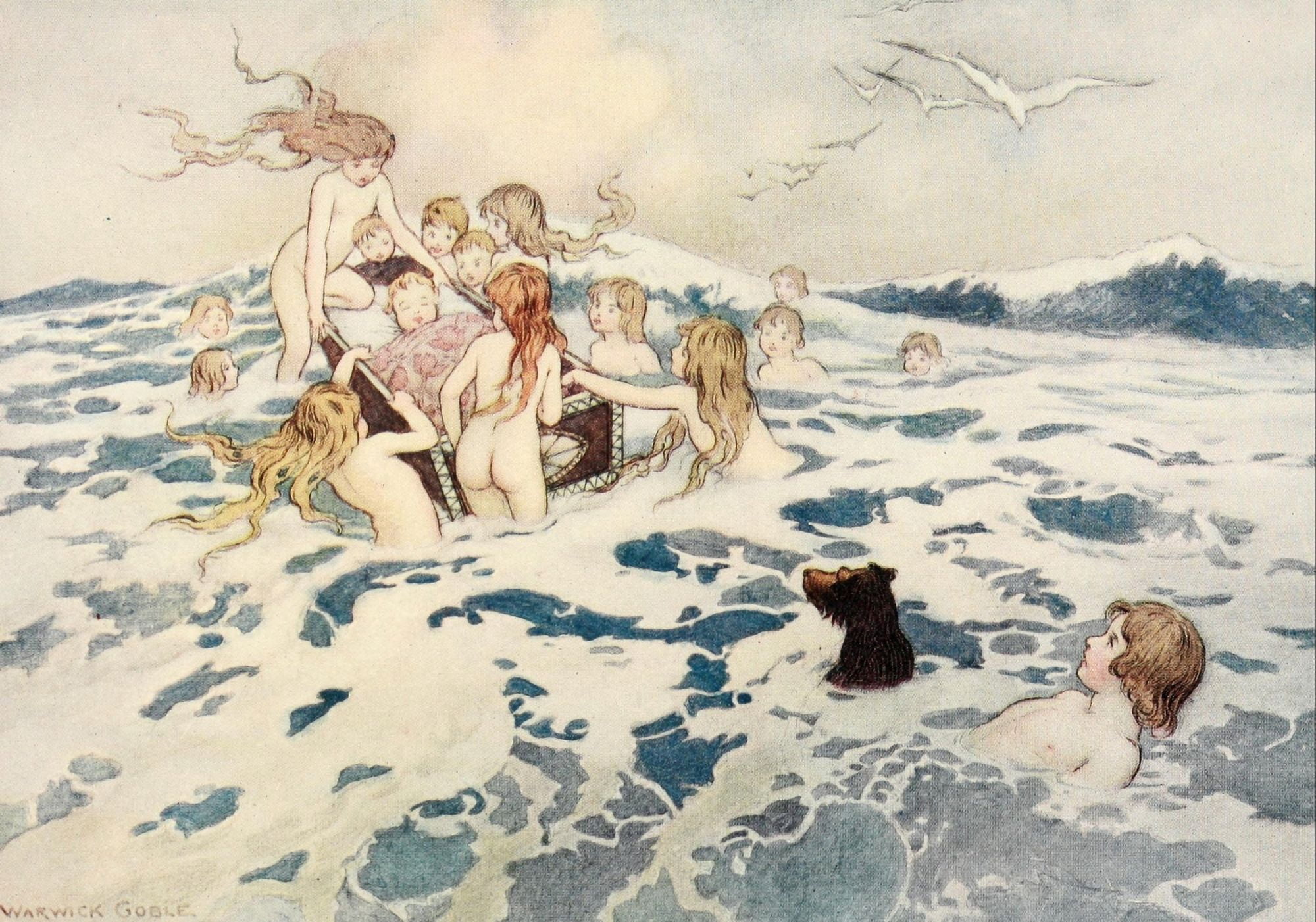 The Water-Babies 1909 The fairies came up from below Canvas Art - Warwick Goble (18 x 24)