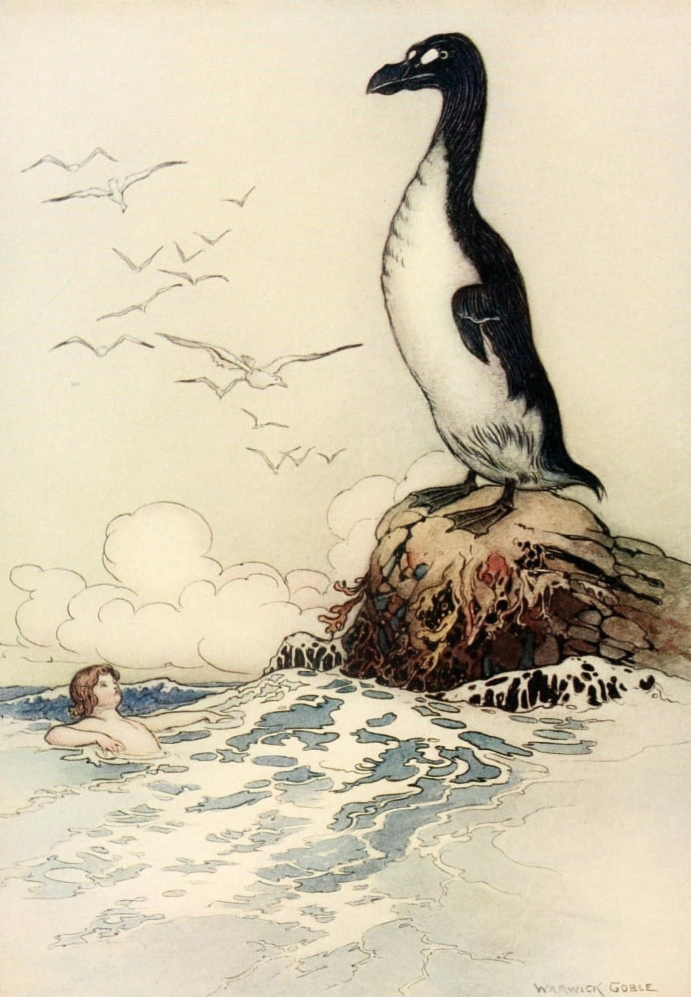 The Water-Babies 1909 The last of the Gairfowl Canvas Art - Warwick Goble (18 x 24)