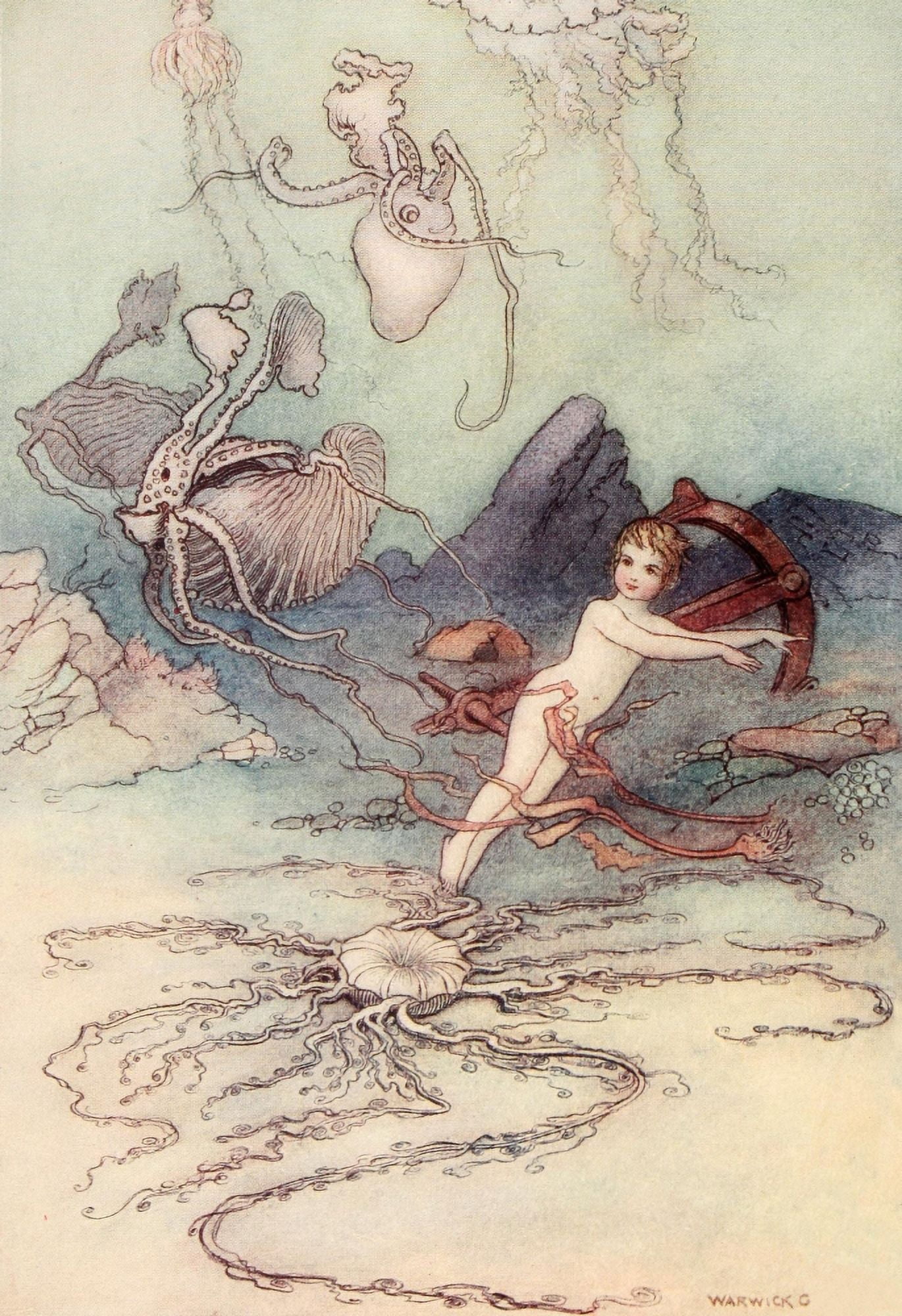 The Water-Babies 1909 We float out of our life in the mid-ocean Canvas Art - Warwick Goble (18 x 24)