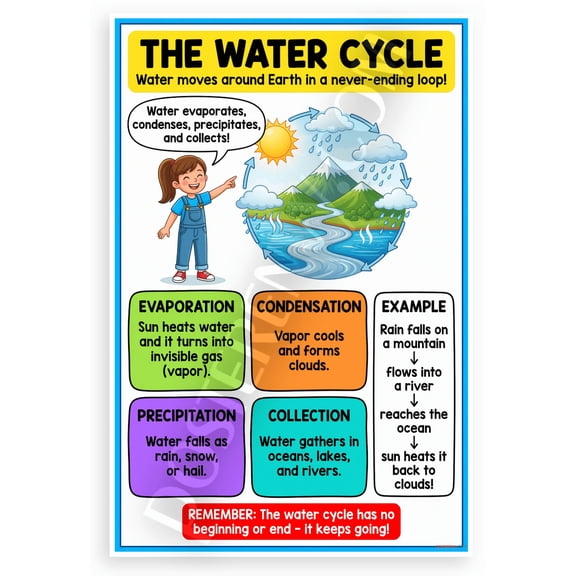 The Water Cycle Educational Science 12x18 US Made Poster