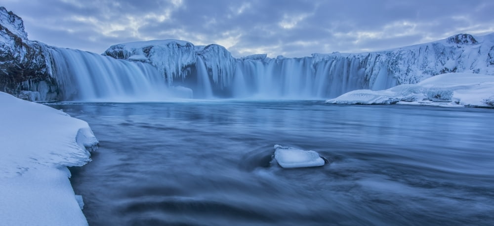 The Waterfall Godafoss In Northern Iceland Seen In The Winter At Sunset Iceland Canvas Art - Robert Postma Design Pics (22 x 10)