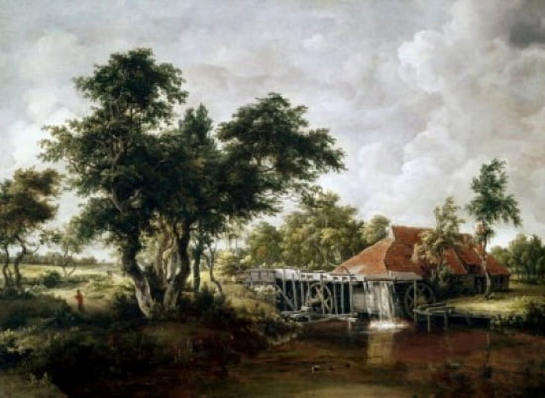 The Watermill With The Great Red Roof Meindert Hobbema (1638-1709 Dutch) Canvas Art - (18 x 24)