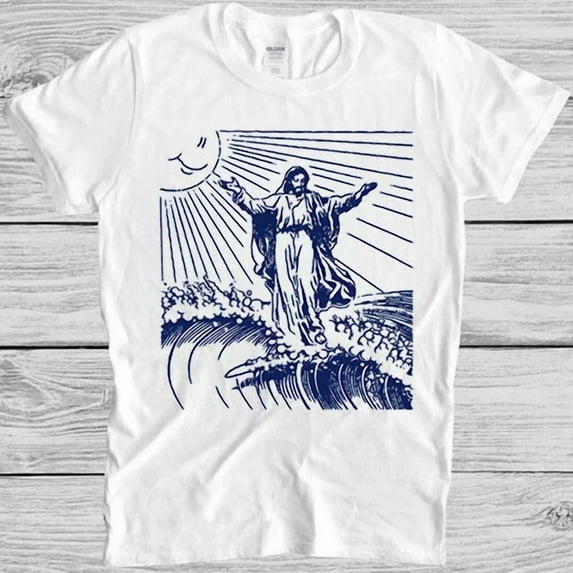 The Wave Off Kanagawa Surfing Jesus Funny Christian Meme Gift Unisex T-Shirt