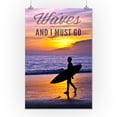 thumbnail image 1 of The Waves are Calling - Surfer & Sunset - Lantern Press Photography (16x24 Giclee Gallery Print, Wall Decor Travel Poster), 1 of 1