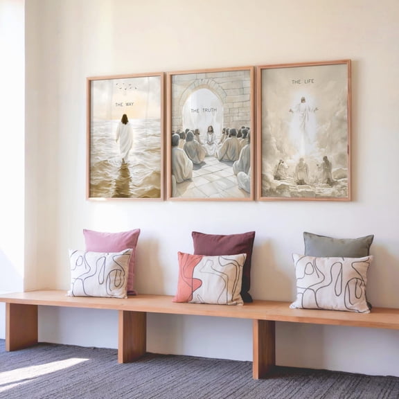 The Way The Truth The Life Scripture Prints John 14:6 Modern Faith Wall Decor Set 3 Unframed Paper Print 8x12