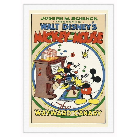 The Wayward Canary - Starring Mickey & Minnie Mouse - Vintage Film Movie Poster c.1932 - Fine Art Rolled Canvas Print 27in x 40in