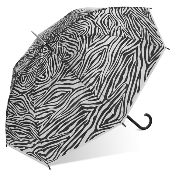 The Weather Station, 46in Clear Stick Rain Umbrella, Automatic Open, Clear Canopy with Prints