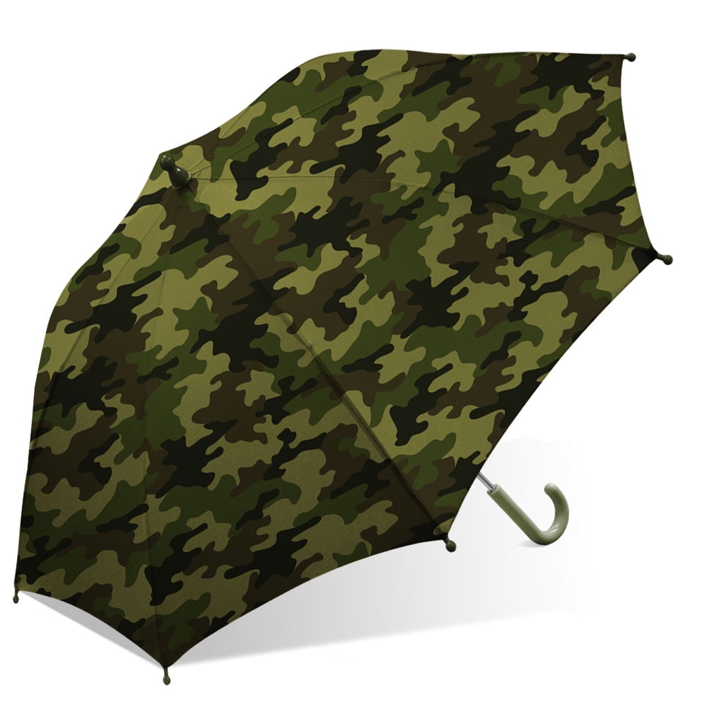 The Weather Station Children's Rain Umbrella, Camo, Stick Umbrella with Curved Handle