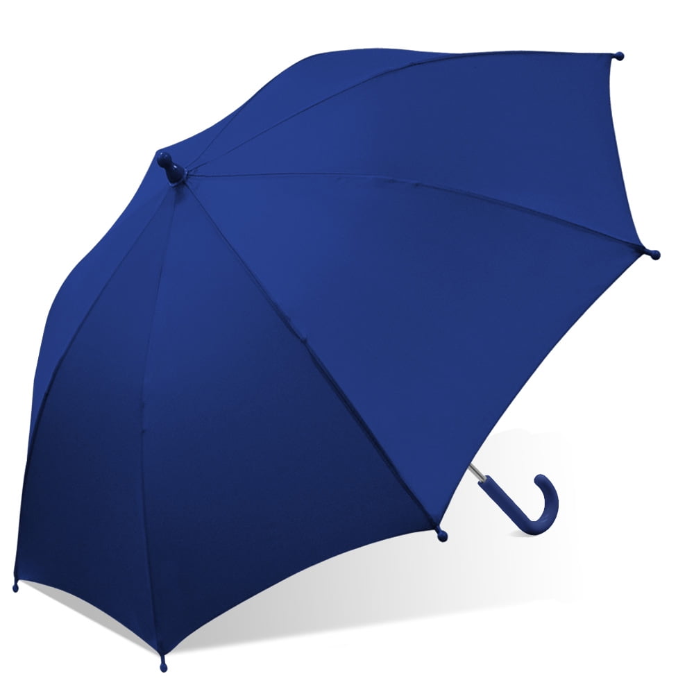 The Weather Station Kids Windproof Rain Umbrellas with J Handle, Solid Blue