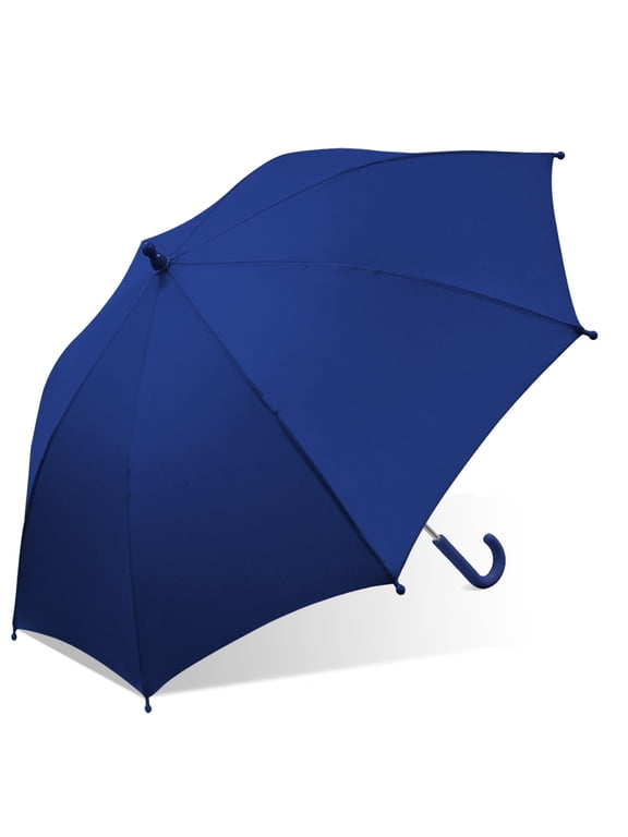 Kids Windproof Rain Umbrellas with J Handle, Solid Blue