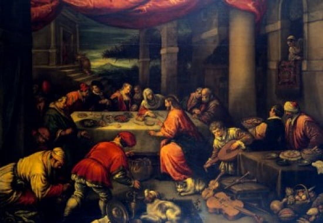 The Wedding at Cana by Leandro Bassano Early 17th Century (1557-1622) Canvas Art - Leandro Bassano (18 x 24)