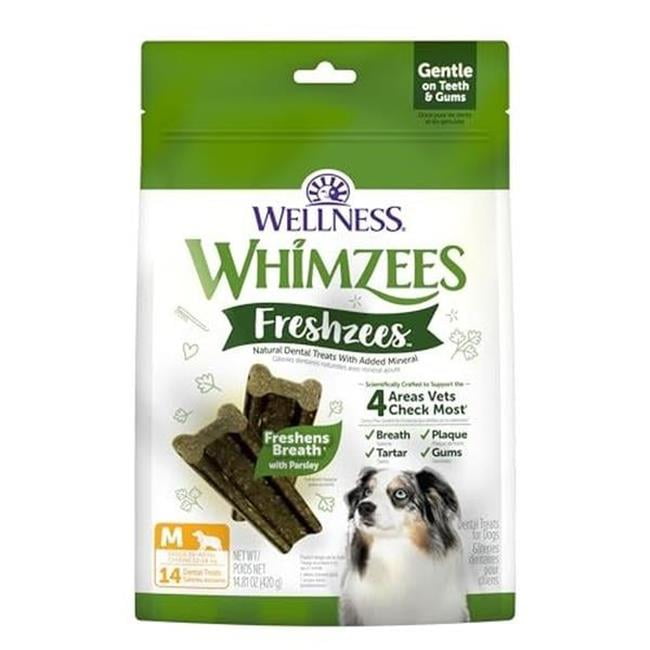 Whimzees Natural Freshzees with Parsley Dental Treats for Dogs 14 Each