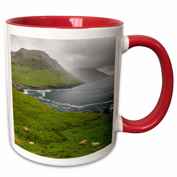 3drose, the West Coast at Nordradalur. Denmark, Faroe Islands, 11oz Two-tone Red Mug