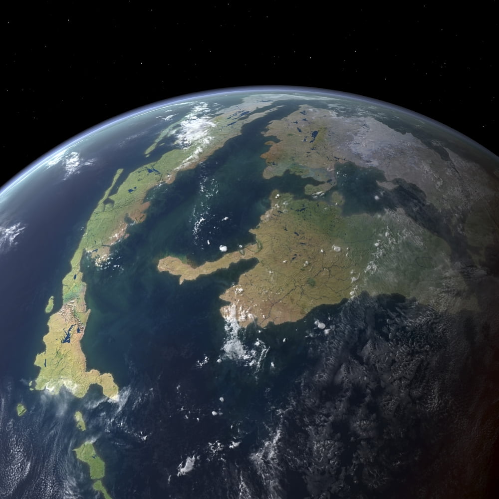 The Western Interior Seaway as seen 75 million years ago from Earth orbit Canvas Art - Walter MyersStocktrek Images (29 x 29)