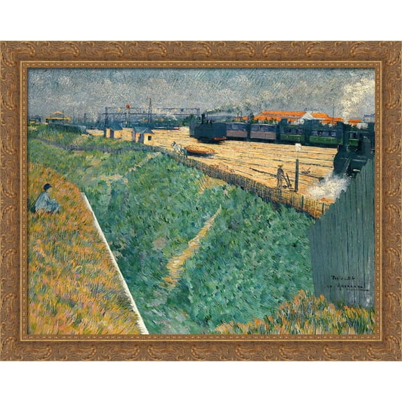 The Western Railway at its Exit from Paris 34x28 Large Gold Ornate Wood Framed Canvas Art by Charles Angrand