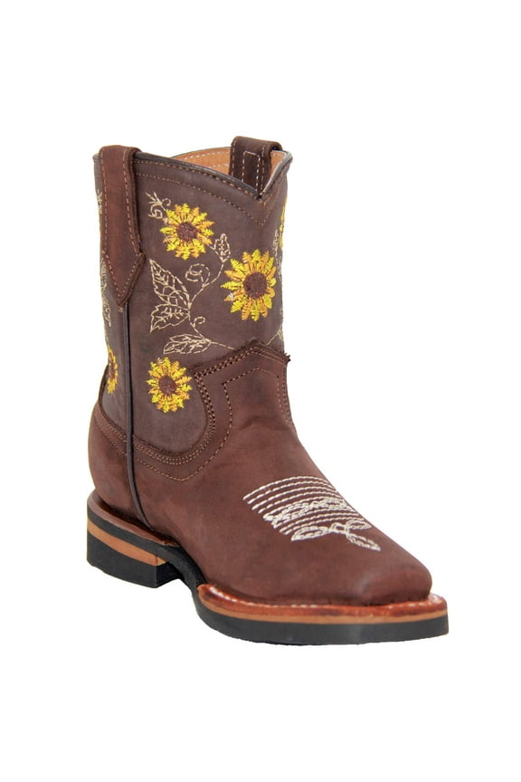 Kids Girl Floral Sunflower Embroidered Cowgirl Boot