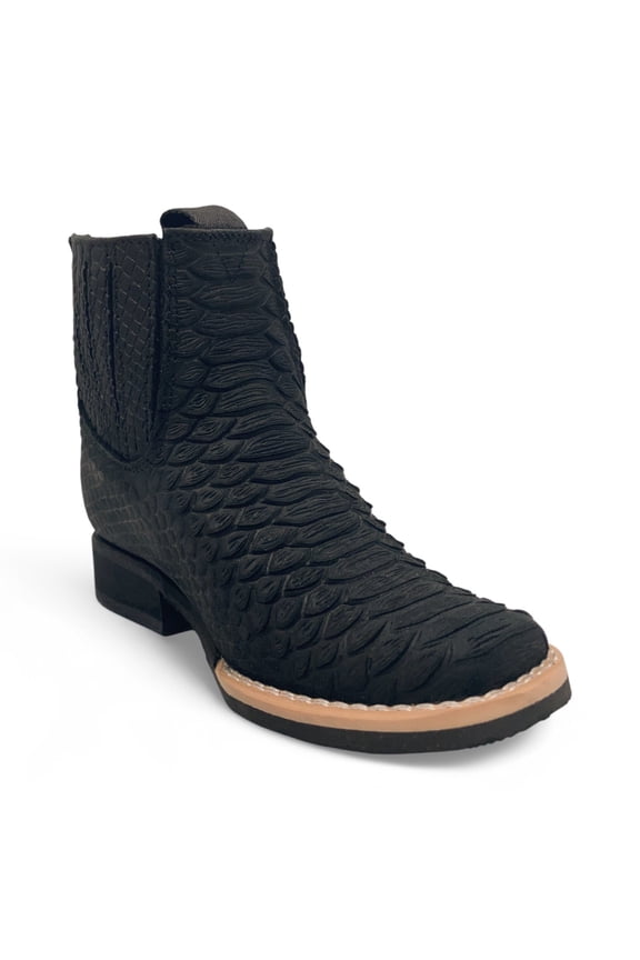 Kids Python Print Leather Ankle Boots, Square Toe Zipper Boys Western Boot