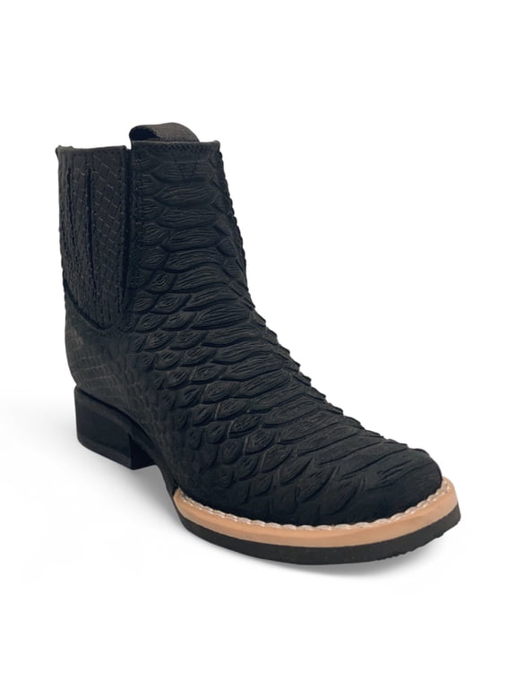 Kids Python Print Leather Ankle Boots, Square Toe Zipper Boys Western Boot