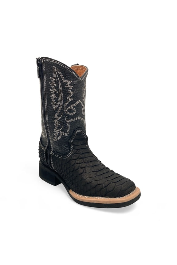 Kids Python Print Leather Cowboy Boot