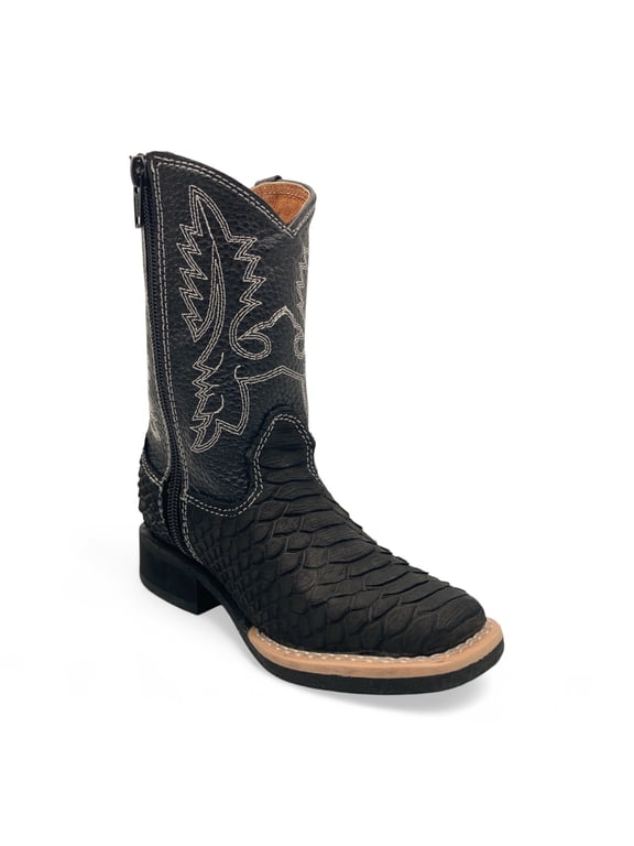 Kids Python Print Leather Cowboy Boot