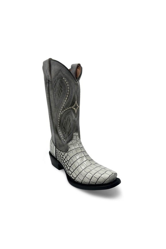 Leather Women's Square Toe Embossed Crocodile Alliagtor Print Boot