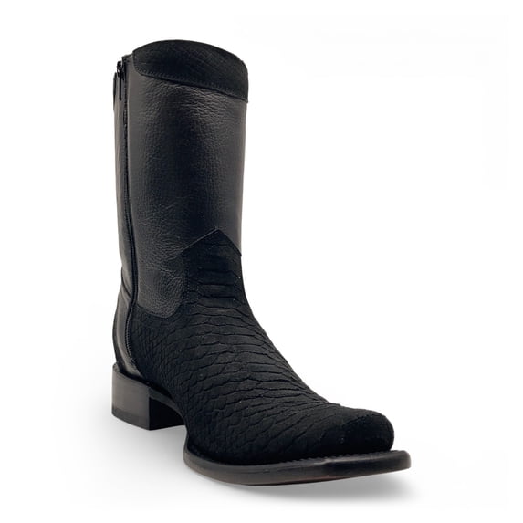 The Western Shops Men's Embossed Python Print Leather Western Boot with Square Toe and Zipper
