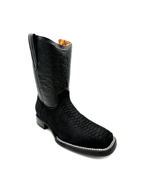 Men's Western Cowboy Boots – Square Toe, Genuine Leather, Side Zipper, Durable Rubber Heel