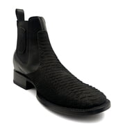 The Western Shops Men's Genuine Leather Embossed Python Print Square Toe Ankle Botin Cowboy Boots