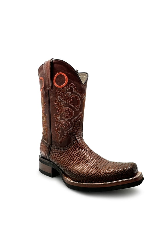 Men’s Genuine Leather Lizard Print Square Toe Dress Cowboy Boot
