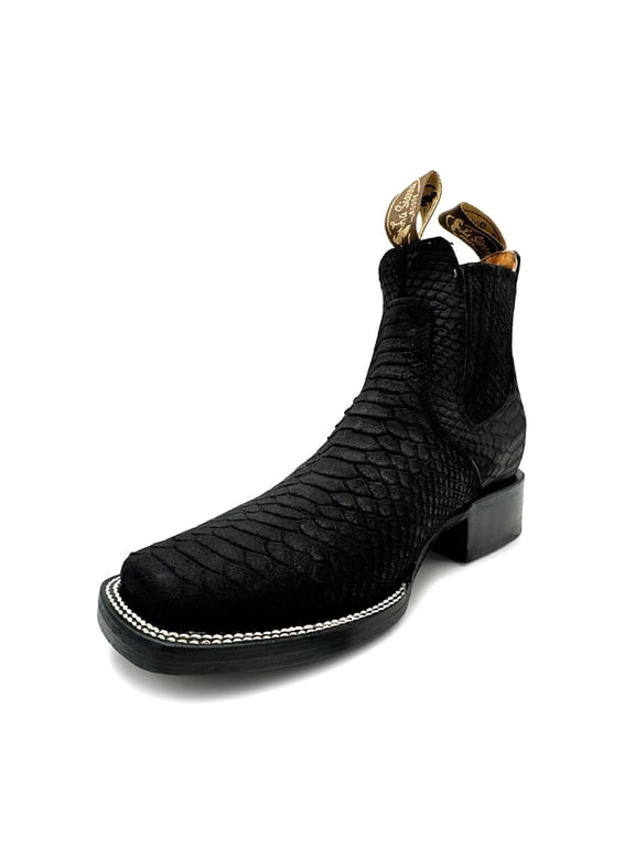 Men's Leather Python Print Western Ankle Square Toe Cowboy Boots