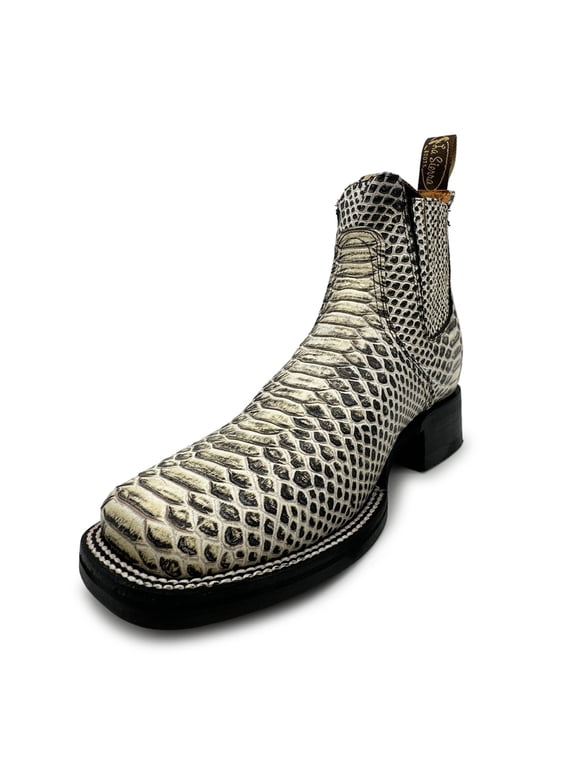Men's Leather Python Print Western Ankle Square Toe Cowboy Boots