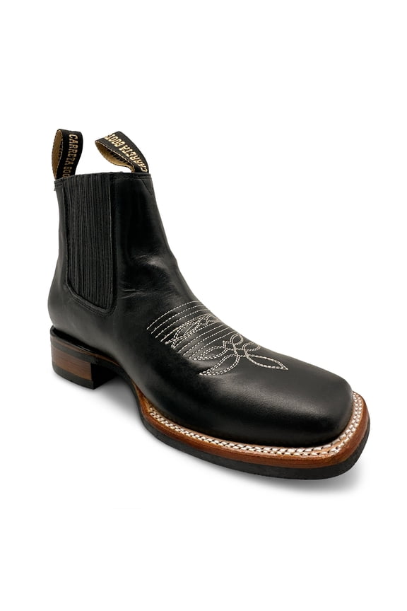 Men's Genuine Leather Square Toe Short Ankle Cowboy Boot