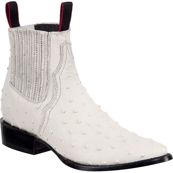 The Western Shops Men’s Leather Cowboy Ostrich Quill Print Short Ankle J Toe Boot