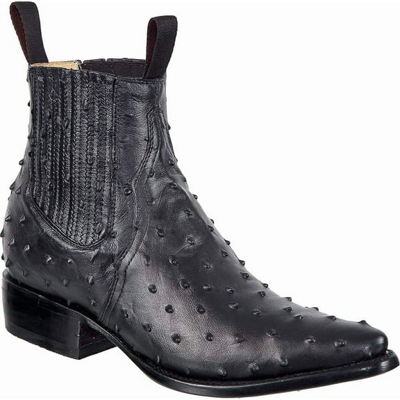 The Western Shops Men’s Leather Cowboy Ostrich Quill Print Short Ankle J Toe Boot