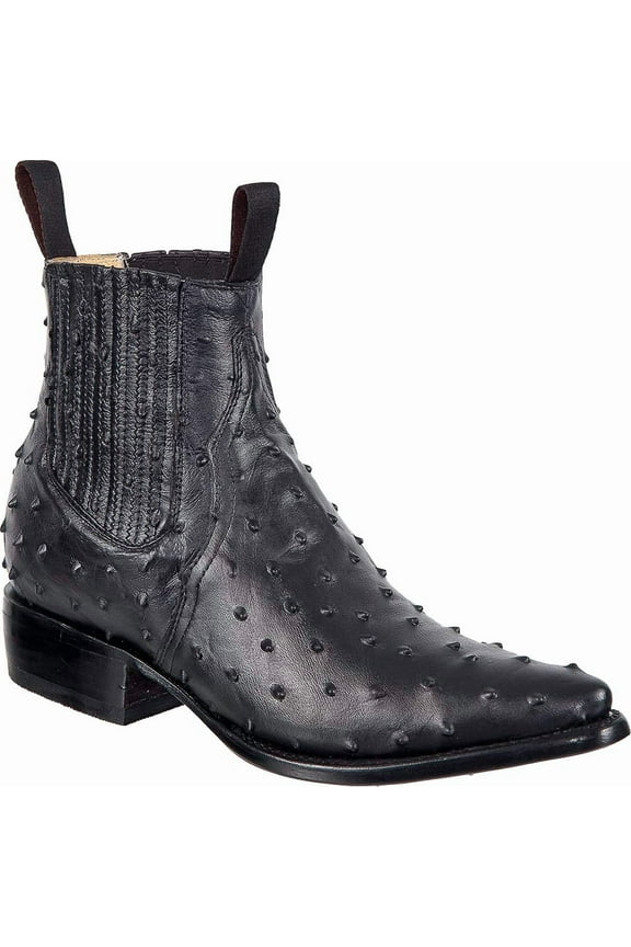 Men’s Leather Cowboy Ostrich Quill Print Short Ankle J Toe Boot