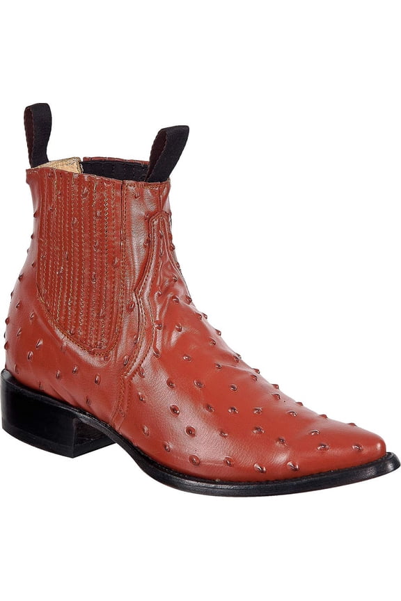 Men’s Leather Cowboy Ostrich Quill Print Short Ankle J Toe Boot
