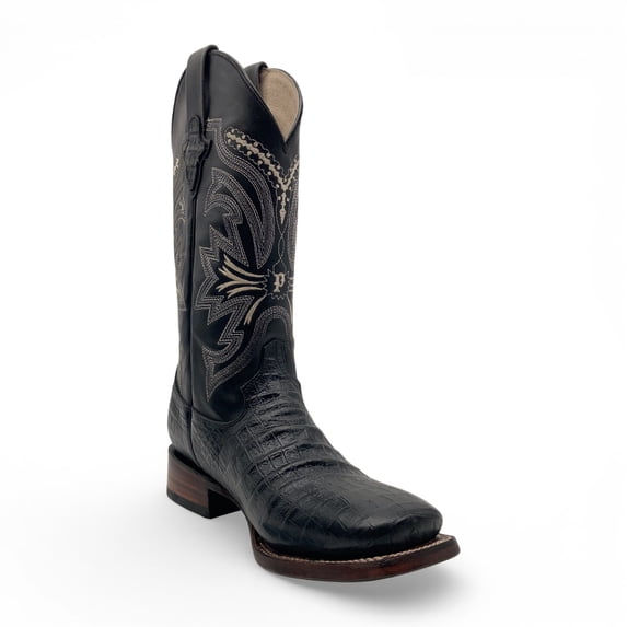 The Western Shops Men's Leather Crocodile Print Midcalf Square Toe Western Cowboy Boot