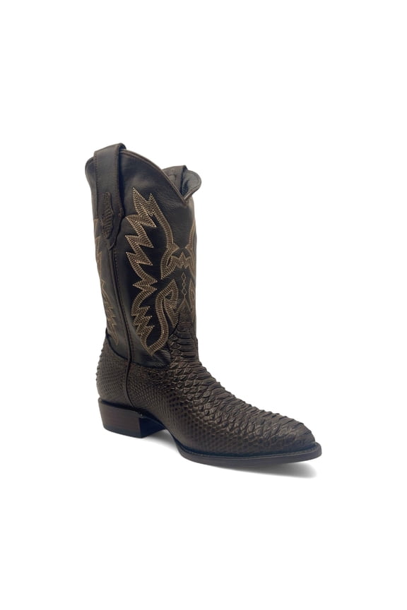 Men’s Leather Embossed Python Print J Toe Western Boot