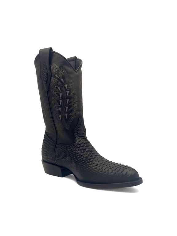 Mens, Leather, Embossed Python Print, J Toe, Western Boot