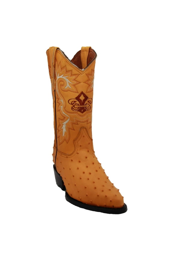 Men’s Leather Ostrich Quill Print Cowboy J Toe Boot