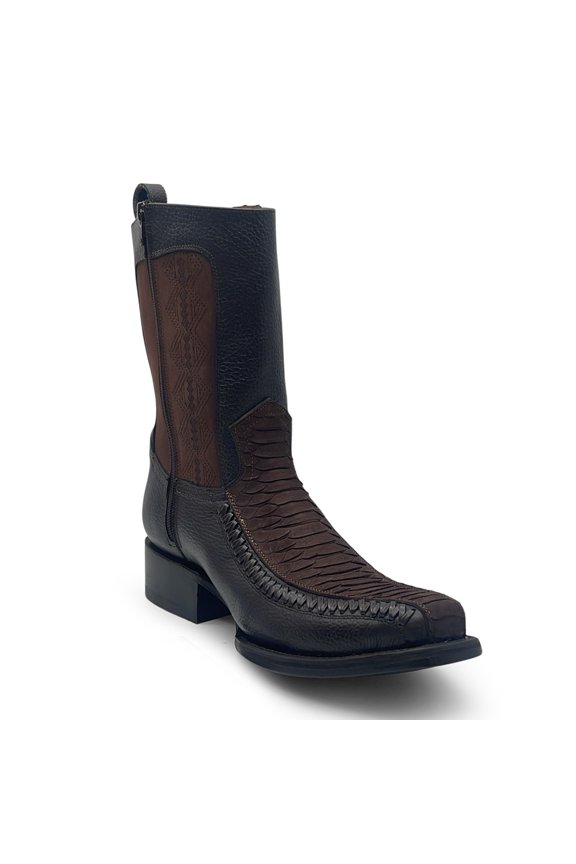 Men’s Leather Western Boot With Embossed Python Print Zipper Closure