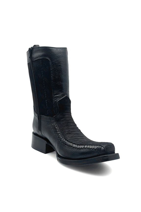 Men’s Leather Western Boot With Embossed Python Print Zipper Closure