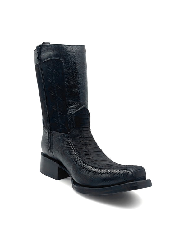 Men’s Leather Western Boot With Embossed Python Print Zipper Closure
