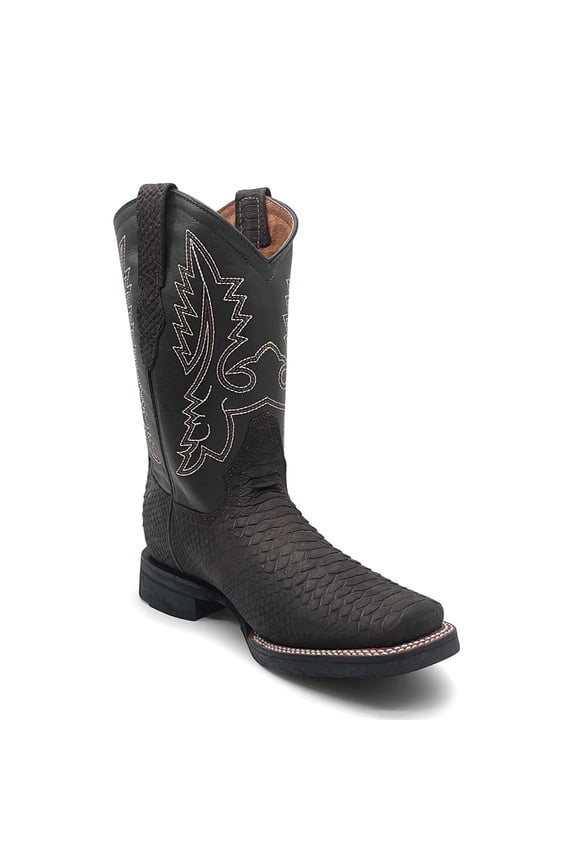 Men’s Leather Western Cowboy Boot With Embossed Python Print