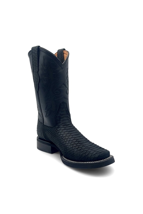 Men’s Leather Western Cowboy Boot With Embossed Python Print