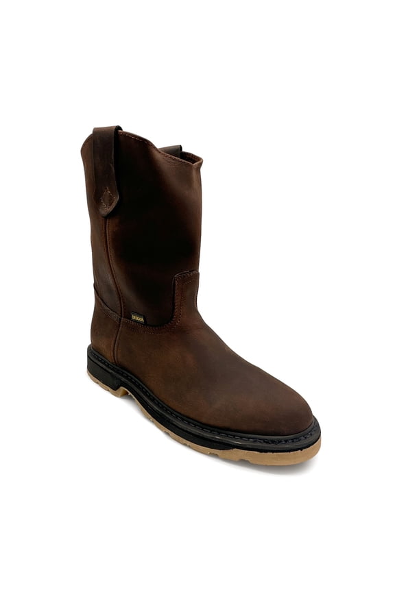 Men's Pull On Leather Mid Calf Soft Toe Work Boot